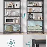 SONGMICS Set 2 rafturi metalice cu 5 niveluri reglabile, din otel si MDF, 90x40x180 cm, sarcina 875 kg, negru