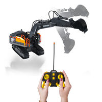 Excavator RC cu senile pentru copii, lumini si brat functional, telecomanda, incarcare USB, 32x30x12 cm