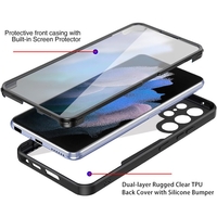 Husa Max Defence pentru Samsung Galaxy S22, Bumper Negru, Fata Dubla Transparenta, Protectie Antisoc Full 360 ( fata, spate, margini ), Vafy