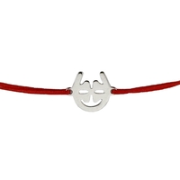 Martisor Bratara Argint 925, Jolie, Model Trifoi in Potcoava, Martisor de 1 Martie, cu Snur Rosu, Argintiu