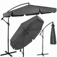 Umbrela de gradina cu brat lateral banana, cu husa, 300cm, gri