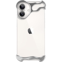 Husa Metalica Compatibila cu iPhone 16 Plus, Vafy, Protectie pentru Colturile Telefonului si Camera, Aliaj, Antisoc, Antizgariere, Argintiu