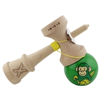 Kendama X Originala, Profesionala, Flippy, Green Monkey, Super Sticky cu Cupe Mari King Size V3, Rulment Metalic si Gaura in Baza, din Lemn 18 cm, Ata 62/65 cm, Verde