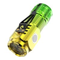 Lanterna cu 3 Nuclee Led, Vafy, Incarcare USB, Autonomie 4-20h, Raza Maxima 100-200 m, 5W, 4 x 4 x 9 cm, Suport de Agatat, Fund Magnetic, Galben/Verde
