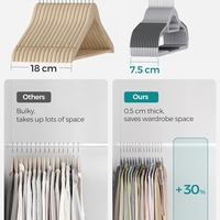 SONGMICS Set de 50 de umerase subtiri din plastic, antialunecare, cu deschidere U, carlige rotative 360°, 42 cm, gri