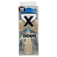 Kendama X Originala, Profesionala, Flippy, Cupe Mari KING SIZE V3, Rubber Grip, Gaura in Baza, Rulment Metalic, din lemn 18 cm, Ata 62/65 cm, S Bicolor Albastru/Alb