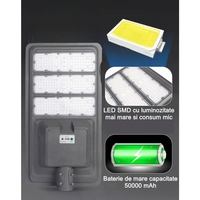 Lampa solara stradala Flippy, IP65, senzor de lumina, 510 LED-uri SMD, 5000 lm, panou 53W, putere 500W, autonomie 12-16 ore, telecomanda, montare prin fixare, pentru strada sau gradina, finisaj mat, material ABS, 91.6 x 36.5 x 8.7 cm, gri