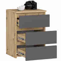 Noptiera cu 3 sertare, PAL laminat 16 mm, 40x35x57 cm, stejar artisan si gri