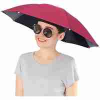 Umbrela de Cap, Flippy, Diametru 69 cm, Banda Elastica de Cap, Protectie UV/Ploaie, Rosu Inchis