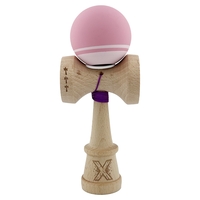 Kendama X Originala, Profesionala, Flippy, Rubber Grip, Cupe Mari KING SIZE V3, Gaura in Baza, Rulment Metalic, din lemn 18 cm, Ata 62/65 cm, Bicolor Roz/Roz deschis