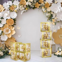 Set 4 Cutii pentru Baloane, Flippy, Model Simplu, Tematica Aniversare, Cuburi Decorative din Plastic, Accesorii pentru Petrecere, 30 x30 cm