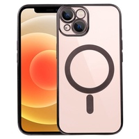 Husa MagSafe pentru Apple iPhone 14 Pro, Full Cover, Protectie camera, Margini colorate Electroplating, Magnetica, Incarcare Wireless, Vafy, Negru