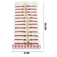 Bratara Martisor pentru Dama, Jolie, Model Mama cu Floare, Set 12 bucati, Pandativ din Inox Auriu, Snur Ajustabil Impletit, Rosu
