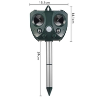 Aparat Solar LED cu Ultrasunete, Flippy, Repelent pentru Animale Mari si Mici, Lumina Rosie si Alba, Anti Rozatoare, Anti Insecte, 15 x 14 x 24 cm, Verde