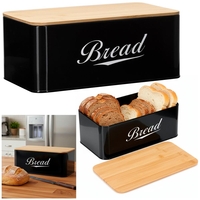 Cutie pentru paine din metal cu capac din bambus, finisaj lucios, 33x18x14 cm, negru