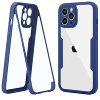 Husa Max Defence pentru iPhone 13 Pro Max, Bumper Albastru, Fata Dubla Transparenta, Protectie Antisoc Full 360 ( fata, spate, margini ), Vafy