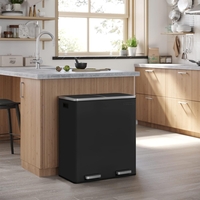 SONGMICS Cos de gunoi din inox cu 2 compartimente colectare selectiva, cu galeti interioare, 2x30litri, negru
