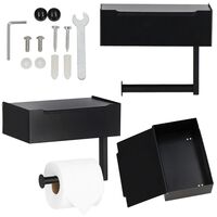 Suport hartie igienica din otel cu sertar depozitare, sistem montare inclus, 22cm, negru bej