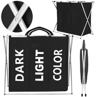 Cos de rufe cu 3 compartimente, cadru aluminiu, 68x40x60cm, 146 litri, negru