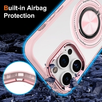 Husa de Protectie TPU, Vafy, pentru iPhone 16 Pro, Anticadere, cu Incarcare Wireless, Tehnologie Magsafe, Inel Magnetic Rotativ cu Functie de Suport, Transparent-Roz