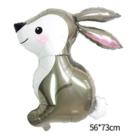 Balon din Folie Metalizata, Flippy, Ambalaj Individual, Pai Inclus, Model Iepure, Tema Animalute, 56x73 cm, Umflare cu Aer sau Heliu, Gri