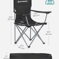 SONGMICS Set 2 scaune pliabile de camping sau pescuit, suport pahar, maxim 150kg, negru