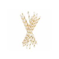 Set 10 Paie, Flippy, din Hartie, 19.5 cm, Model cu Buline Aurii, Alb