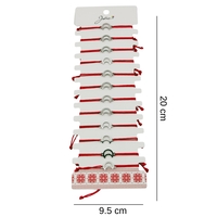 Bratara Martisor pentru Dama, Jolie, Model Semiluna, Set 12 bucati, Pandativ Argintiu din Inox cu Snur Rosu Ajustabil