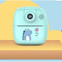 Camera Instantanee pentru Copii, Flippy, Camera Frontala + Selfie, cu Functie de Printare, Cablu USB-C, Bluetooth, Compatibil iOS/Android, Imprimare APP, Model Dino, Albastru