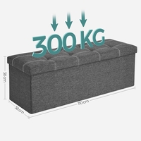 SONGMICS Bancheta pliabila cu spatiu de depozitare 110x38x38 cm, MDF si material textil, capacitate 300 kg, gri inchis
