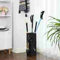 SONGMICS Suport metalic pentru umbrele, cu carlige si tava de picurare, 16x16x49cm, negru