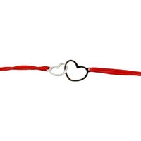 Martisor Bratara Argint 925, Jolie, Model 2 Inimi Pereche, Martisor de 1 Martie, cu Snur Rosu, Argintiu