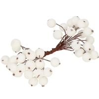 Set decorativ ramuri cu merisoare rosii artificiale inghetate, 15 cm, 200 boabe, alb
