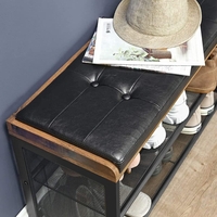 VASAGLE Banca pentru hol, cu raft suport de pantofi, sezut captusit imitatie piele, design industrial, 30x80x48cm, negru cu maro