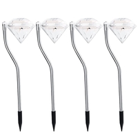 Lampa solara LED pentru Gradina, Flippy, Set 4 Bucati, Tip Diamant, Inaltime 30 x 9 cm, 2V, ABS, 600mAh, Lumina Alb Rece, Argintiu