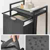 VASAGLE Cos de rufe, sac de rufe detasabil, raft, cadru metalic, 65L, 50x33x72 cm, negru si gri
