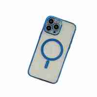 Husa MagSafe pentru Apple iPhone 13, Protectie camera, Full TPU, Margini colorate Electroplating, Magnetica, Incarcare Wireless, Vafy, Albastru