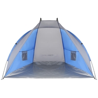 Cort plaja pentru 2 persoane, cu protectie UV si podea izolanta, 200x100x105 cm, albastru si gri