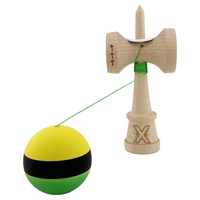 Kendama X Originala, Profesionala, Flippy, Cupe Mari KING SIZE V3, Rubber Grip, Gaura in Baza, Rulment Metalic, din lemn 18 cm, Ata 62/65 cm, M Galben/Negru/Verde