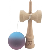 Kendama X Originala, Profesionala, Flippy, din Lemn, 18 cm, Rubber Grip, Gradient Albastru deschis/Mov/Roz