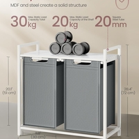 VASAGLE Cos de rufe, 2 compartimente, saci de rufe detasabili, raft, cadru metalic, 2x46L, 73x33x72 cm, alb si gri deschis