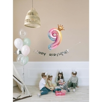 Balon din Folie Metalizata, Flippy, Figurina Cifra Gradient, Tema Aniversare 80 cm, Ambalaj Individual, Pai inclus, Umflare cu Aer sau Heliu