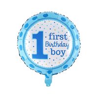 Balon din Folie Metalizata, Vafy, Prima Aniversare, Model First Birthday Boy, 45 cm, Ambalaj Individual, Pai Inclus, Umflare cu Aer sau Heliu, Albastru