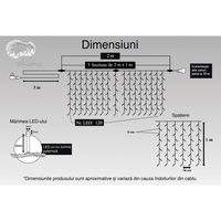 Instalatie Craciun, Tip Perdea, IP44, 2 m x 1 m, 120 LED-uri, Albastru, 8 jocuri de lumini, Transformator cu telecomanda, Interconectabila, Prelungitor 3 m inclus, Fir transparent, Interior/ Exterior, Vafy