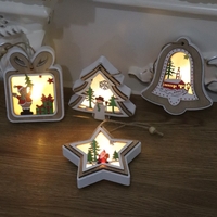 Ornament de Brad, Flippy, cu Lumini LED, din Lemn, Model Stea, Multicolor
