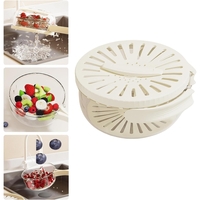 Strecuratoare 2 in 1 pentru Fructe si Legume, Flippy, Cos de Scurgere si Cutie de Depozitare, 15.5 x 8.3 cm, din PP, cu Maner si Capac, Alb