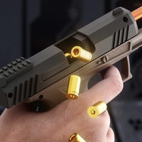 Pistol de jucarie GX4 cu Ejectie, Vafy, de Explozie de buzunar, Makara BLOWBACK, Gloante Moi pentru Copii, 15 x 13 x 3.5 cm, Negru Maro