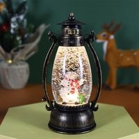 Decoratiune Luminoasa, Flippy, Felinar de Craciun, cu Lumina LED, Ornament Model Lampa cu Ulei Om de Zapada, cu Maner, 14x7x6 cm, Negru