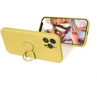 Husa protectie Vafy compatibila cu Apple iPhone 12 Mini Liquid Silicone Ring cu suport rotativ Galben