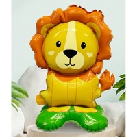 Balon din Folie Metalizata, Vafy, Mini Figurine Animalute, Model Leu, Tematica Aniversare, 39x58 cm, Ambalaj Individual, Pai Inclus, Umflare cu Aer sau Heliu, Multicolor